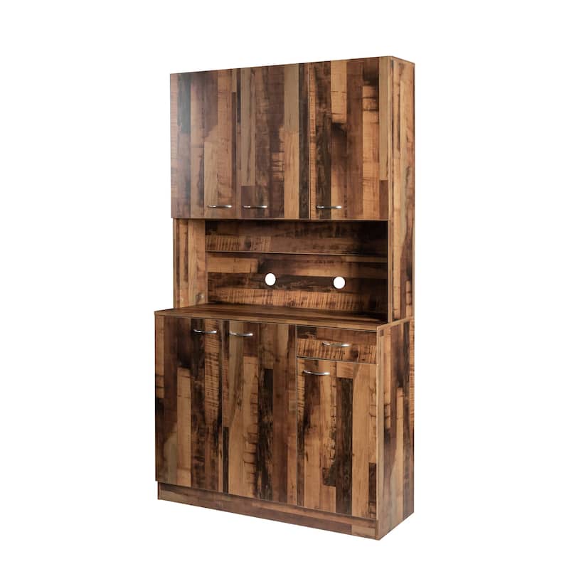 Rustic Farmhouse Tall Wardrobe, Armoire with Shelves, Open Compartment and Drawer, Freestanding Storage Closet Wardrobe Cabinet