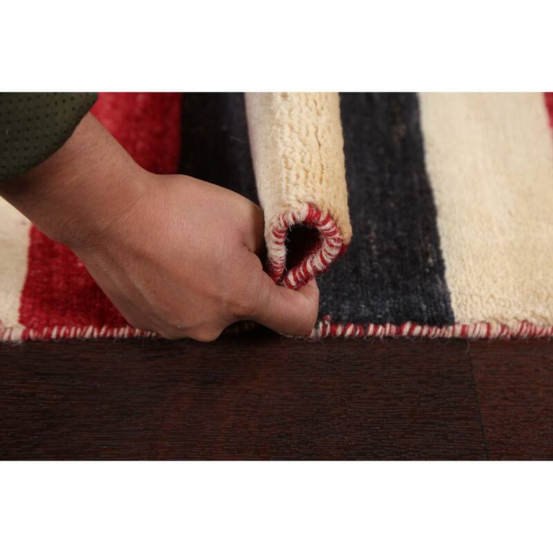Contemporary Wool Striped Gabbeh Kashkoli Area Rug Hand-knotted Carpet - 2'1" x 3'0"