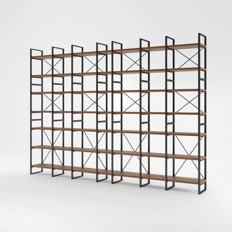 Lotus Home Antique Walnut Color Bookcase - 99.6" H x 142" W x 12.5" D