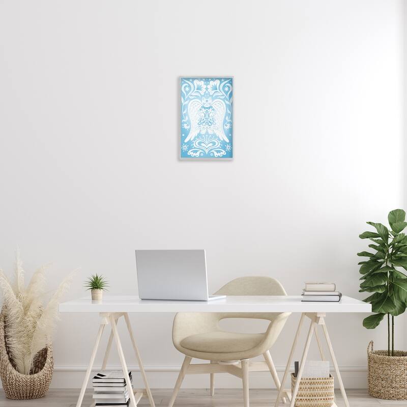 Stupell Symmetrical Patterned Angel Cat Framed Giclee Art Design By Hannah Moren