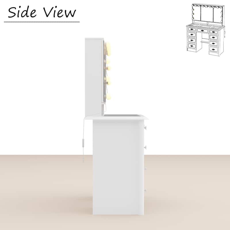 Contemporary Beauty Station - White Vanity Desk Makeup Vanity Dressing - 40.2"Wx54.1"H