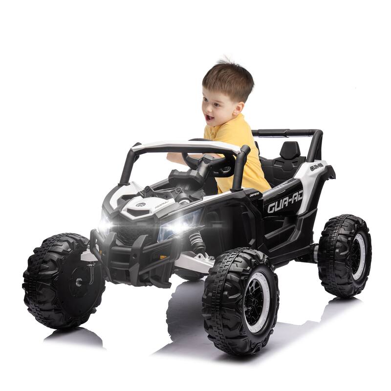 12V LED Lights UTV ride on car for kid with Remote Control,3-Point Safety Harness and Music Player - White