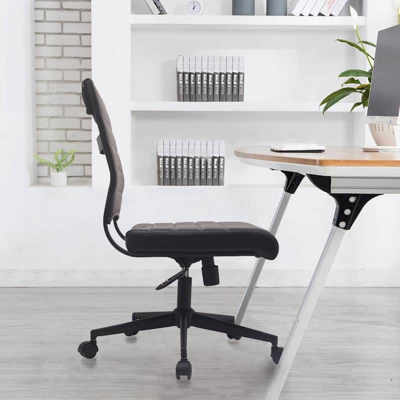 Executive Mid back PU Leather Office Chair Armless Side No Arms Tilt With Wheels and Padded Cushioned Seat on Black Base