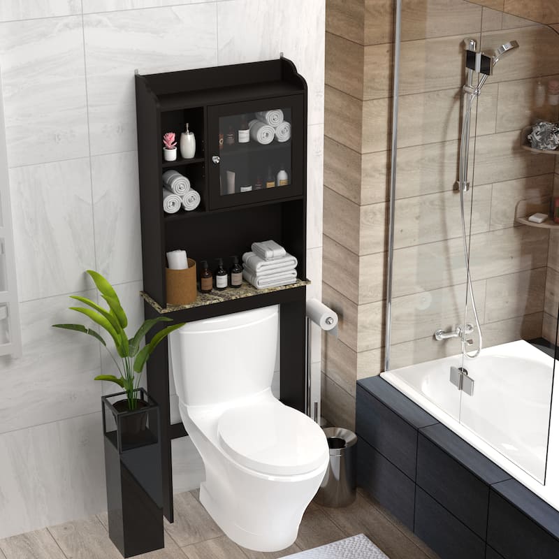 Anmytek Modern Espresso Over The Toilet Space Saver Wood Storage Cabinet Bathroom Organizer