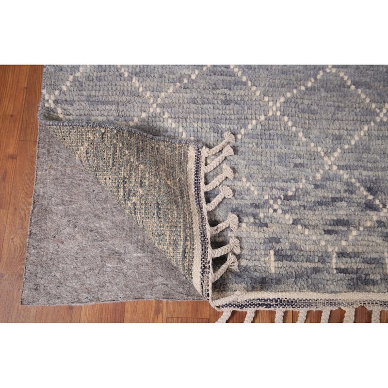 Grays & Blues Trellis Moroccan Oriental Rug Hand-Knotted Wool Carpet - 5'11"x 9'8"