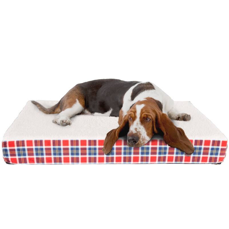 2-Layer Orthopedic Memory Foam Dog Bed with Machine Washable Sherpa Cover - Large - Americana Plaid