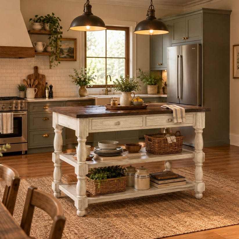 Furniture Dash | Wood Kitchen Island 2 Drawers 2 Shelf