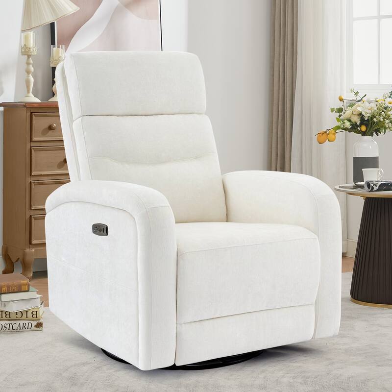 Aemeios Power Swivel Rocker Recliner with USB and Type C Port - White - Chenille