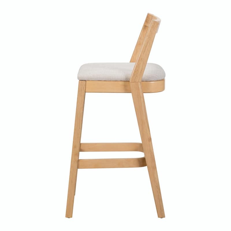 Jasper Indoor Rubberwood Bar Stools with Beige Upholstery and Dark Brown Finish, Set of 2