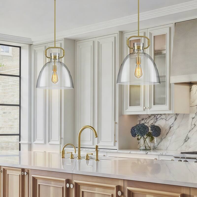 Starskys 1-Light Large Pendant Light with Bowl-Shaped Clear Glass Shade