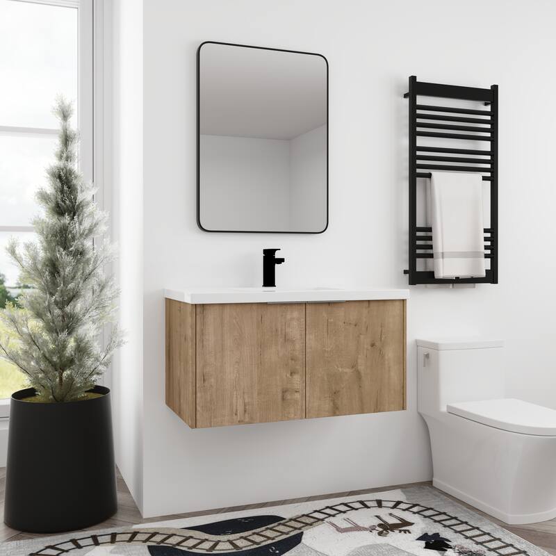 BNK 24"/30"/36" Single Sink Bathroom Vanity with Soft Close Door, Modern Floating Vanity
