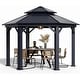 preview thumbnail 96 of 129, Outdoor Hardtop Gazebo Pergola w Galvanized Steel Roof and Aluminum Frame, Prime Curtains and nettings include