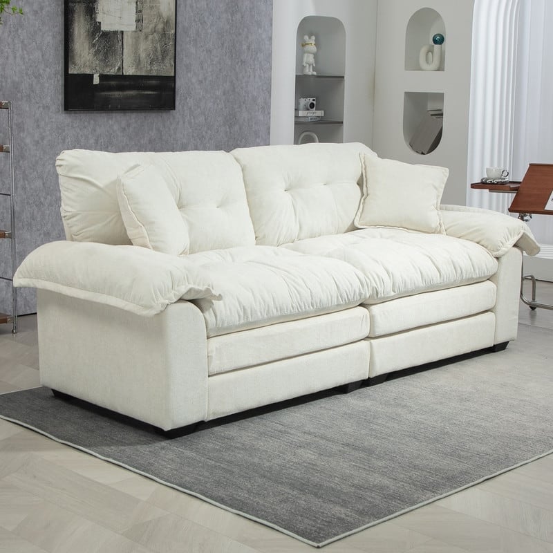 84" Chenille Loveseat Sofa with Memory Foam&Pocket Springs, Deep Seat Couch with 2 Throw Pillows
