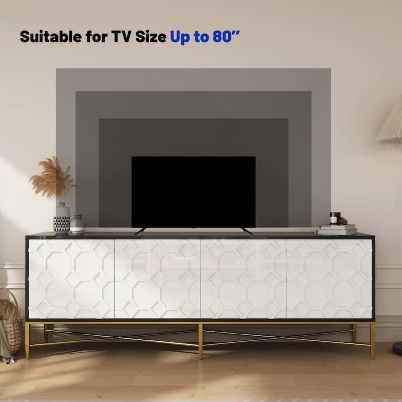 Modern TV Stand with Four Doors, Media Storage Console with Adjustable Foot Pegs, Entertainment Center with Metal Legs