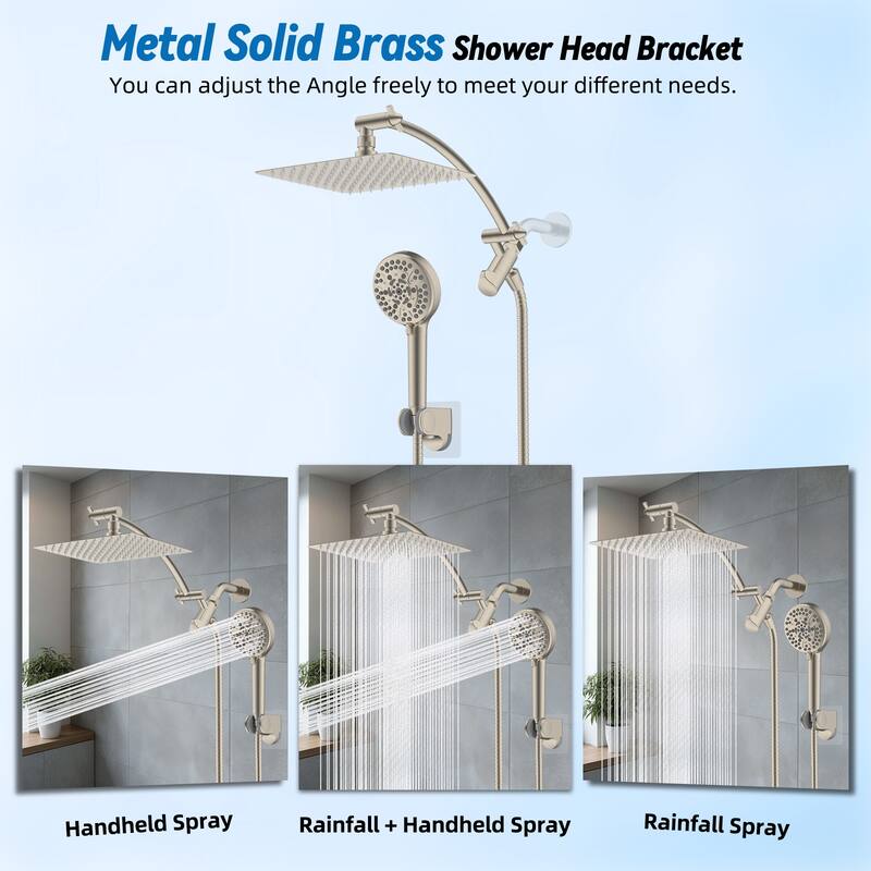 Metal 10" High Pressure Rainfall Shower Head/Handheld Showerhead Comb