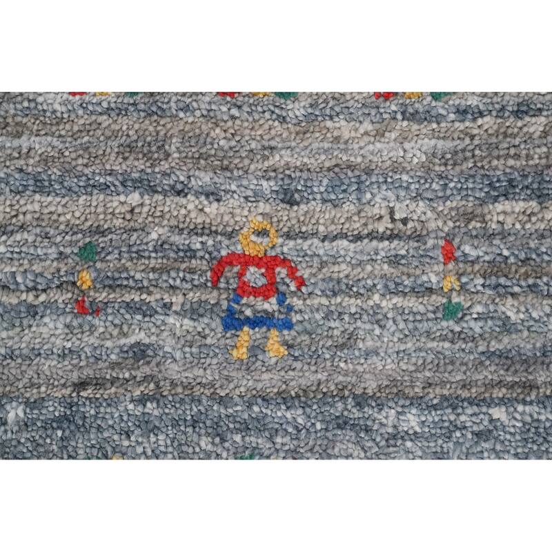 Hand Knotted Oriental Viscose Silk Carpet Tribal Animal Pictorial Greys & Charcoal Gabbeh Runner Rug - 11' 7'' X 4' 0''