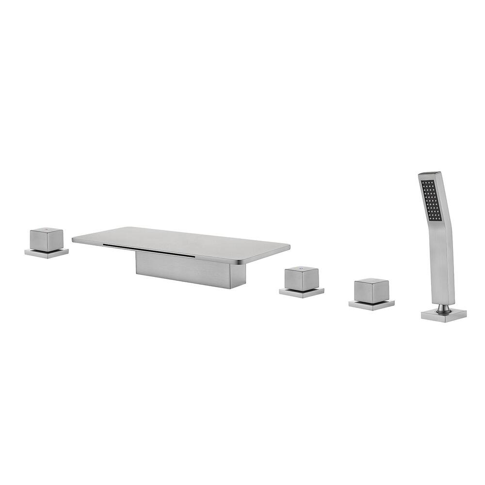 Deck Mount Waterfall Tub Faucet With Handheld Shower Brass Roman Bathtub Faucet Modern Tub Filler With Hnad Sprayer