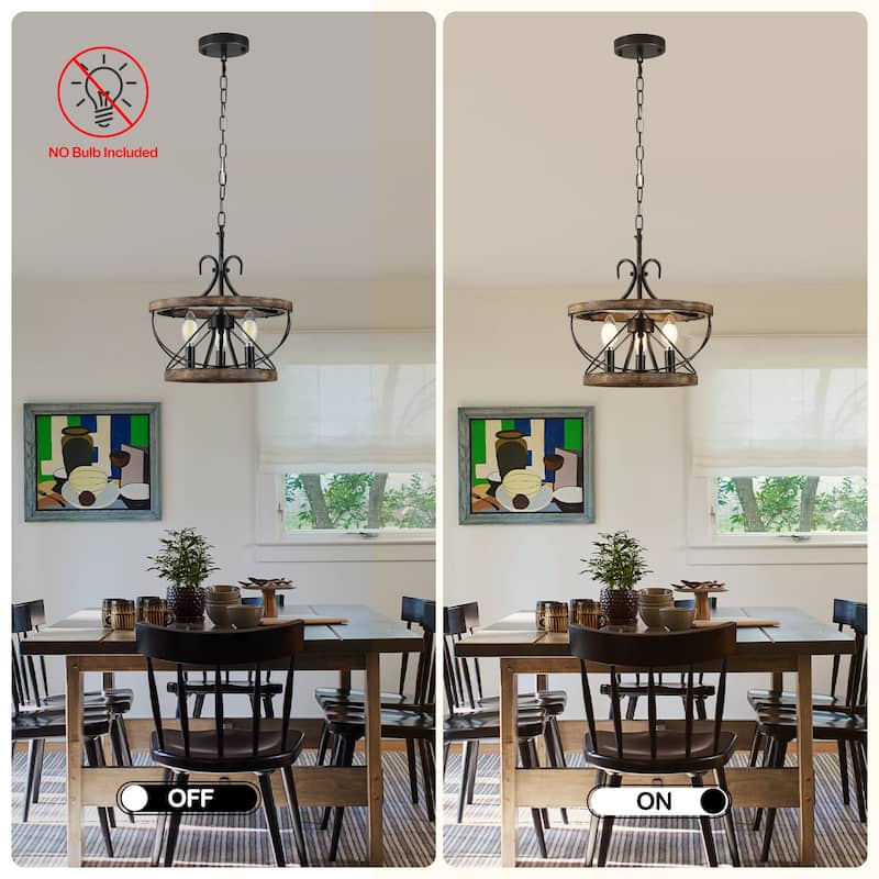 Cusp Barn 5-Light Farmhouse Wood Chandelier Adjustable Handmade Rustic Drum Ceiling Light Fixture Hanging Lamp for Foyer Kitchen