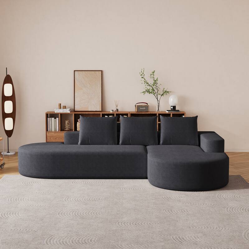 L Shaped Modular Curved Sectional Sofa, Chenille Upholstered 3 Seat Sofa, Corner Sofa with 3 Pillows for Living Room, Bedroom