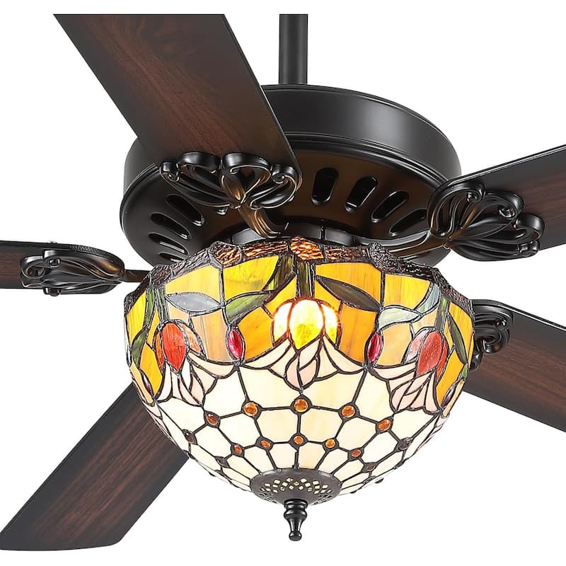 50" TiffanyTropical Ceiling Fan with 5 Palm Leaf Bllades and Vintage Cover Waterproof for Indoor and Outdoor Patio - 52 Inches - Tiffany-6