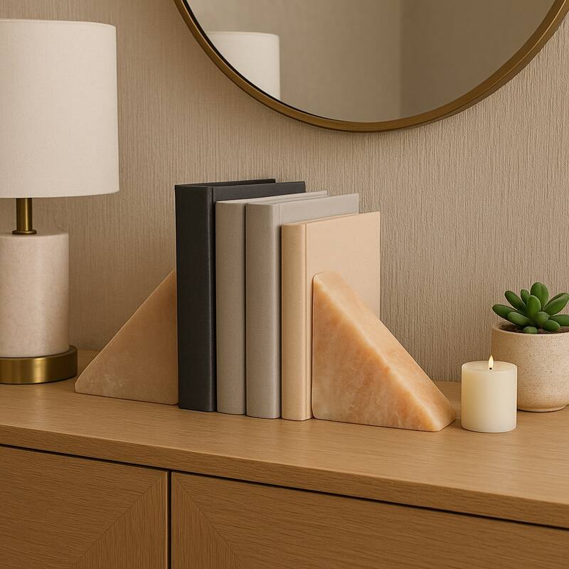 Decorative Onyx Triangular Bookends - Set of 2 , 12", Orange & Ivory - 12.0"