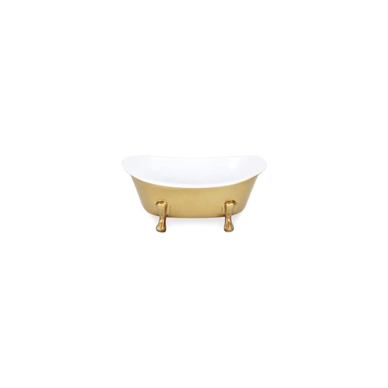 Bathtub with Fleur de Lis Decoration - Gold and White - 7"