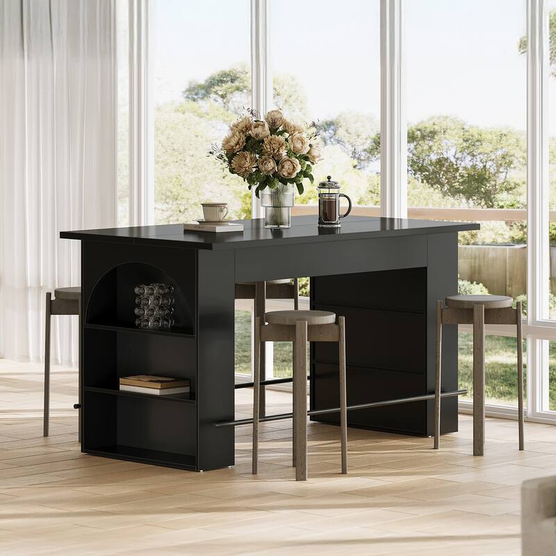 63" Long Bar Table, Counter Height Pub Table with Footrest and Storage - 30.71"D x 62.99"W x 35.43"H