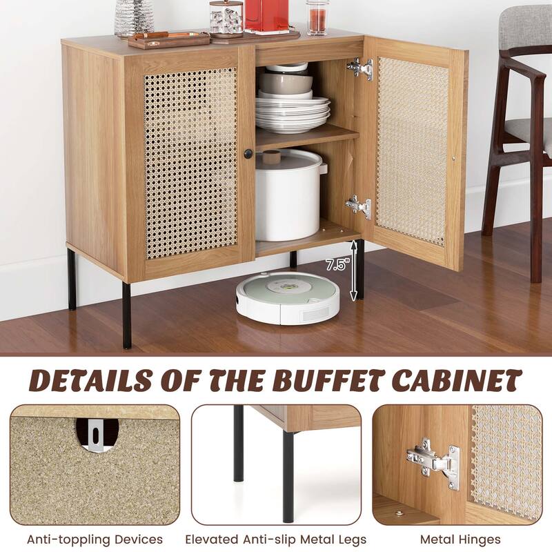 Costway Rattan Buffet Sideboard Cabinet Cupboard w/ Adjustable Shelf - See Details