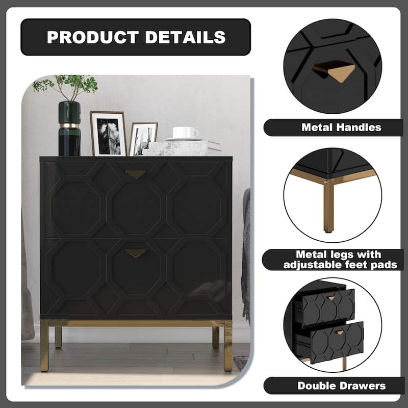 Clihome Wooden 2-Drawer Storage Nightstand