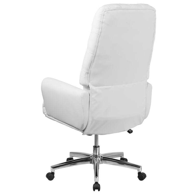 High Back Traditional Tufted Leather Executive Swivel Office Chair with Silver Welt Arms