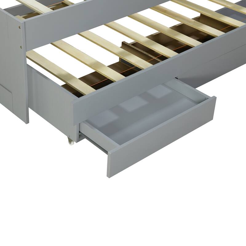 Full XL Size Platform Bed with Storage LED Headboard, Charging Station, Twin Size Trundle, and 2 Drawers