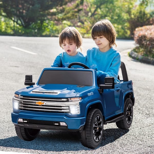 slide 2 of 17, Licensed 24V Chevrolet Silverado HD Ride-On Truck, 4WD Motors, Bluetooth, and Safety Belts