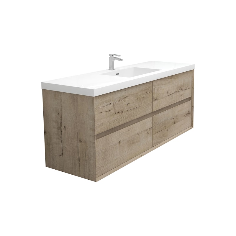 Selina 60" Wall Mounted Vanity with Single Sink - 60 - Matte - Light Oak