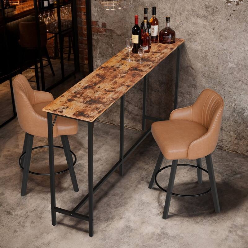 71'' Counter Height Bar Dining Table with Metal Frame , Pub Sofa Table for Kitchen and Living Room - Brown