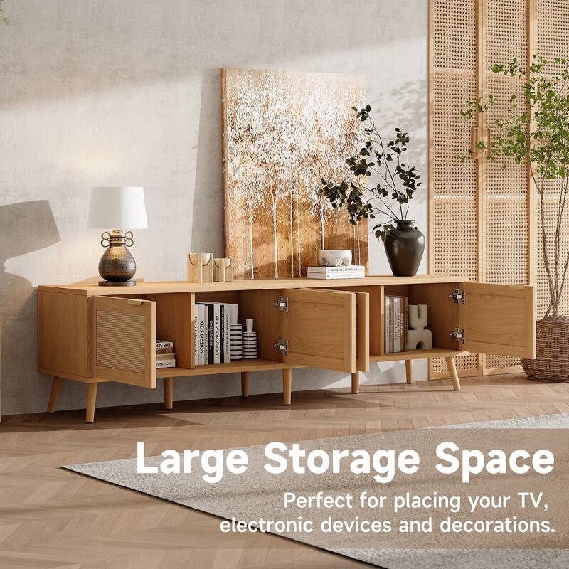 Roomfitters 70 Inch Rattan TV Stand for TVs up to 80 Inch, Modern Media Console with Storage & Cable Management, Natural
