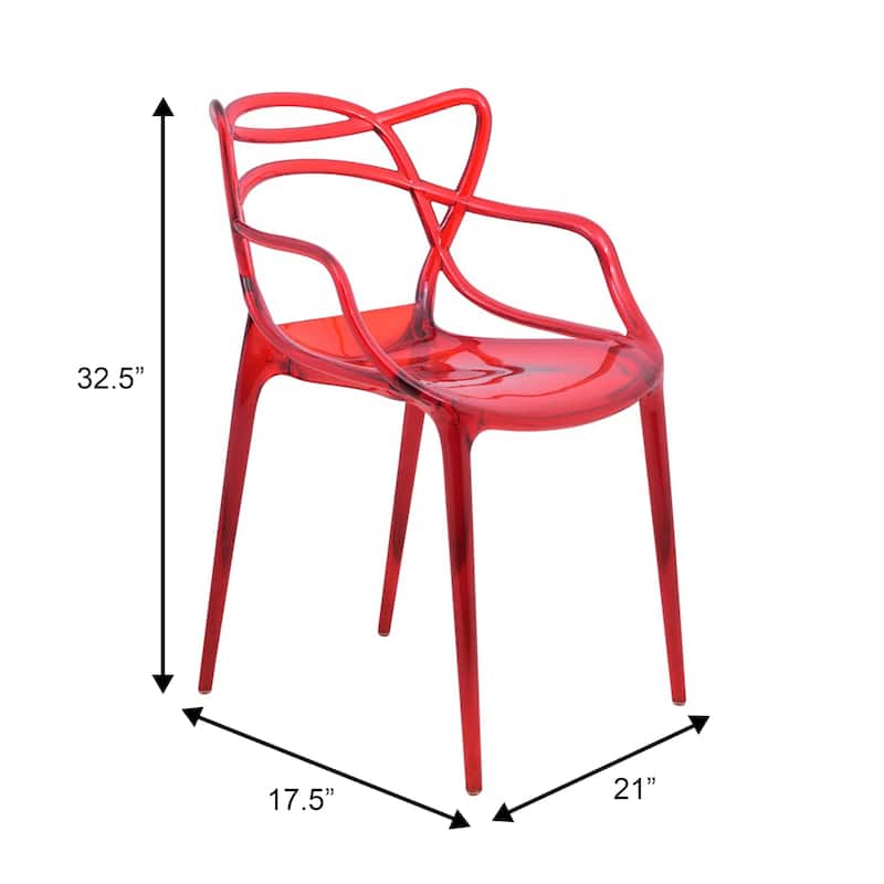 Milan Modern Intertwined Stackable Contemporary Accent Dining Chair for Dining Room Living Room and Outdoor Set of 4 - Red