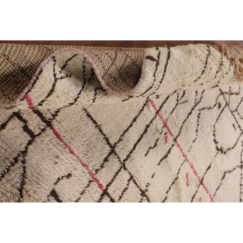 Ivory Moroccan Oriental Area Rug Handmade Wool Carpet - 6'4" x 8'4"