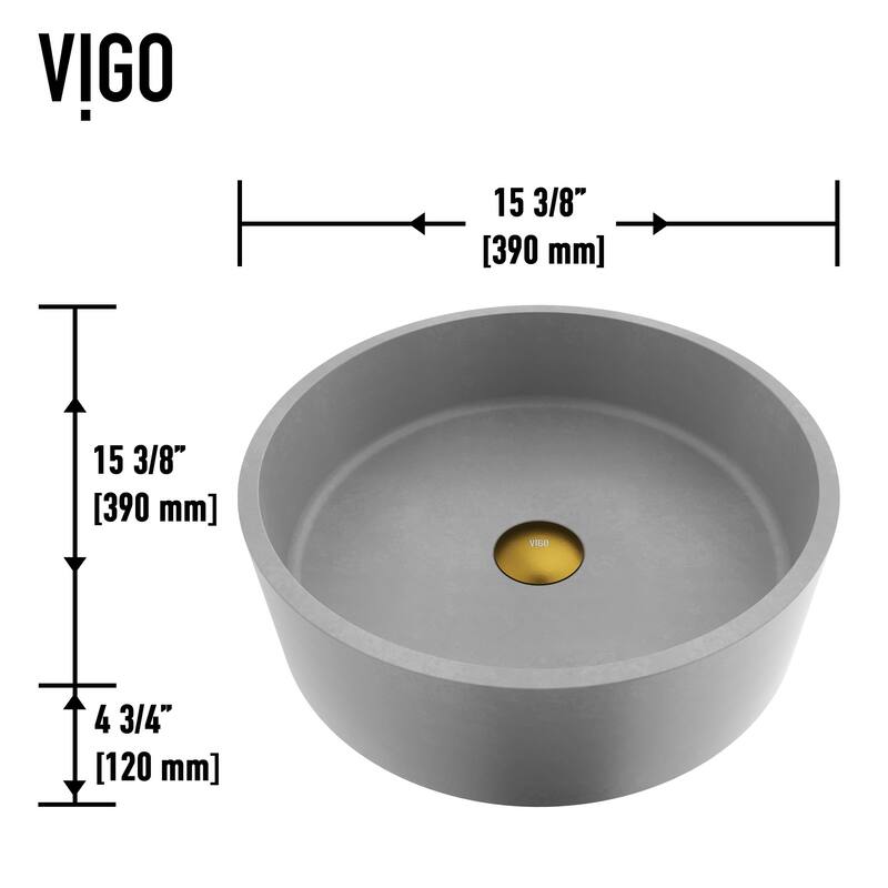 Vigo VGT2030 Palermo Gothic 15" Circular Concrete Vessel Bathroom Sink - Matte Brushed Gold