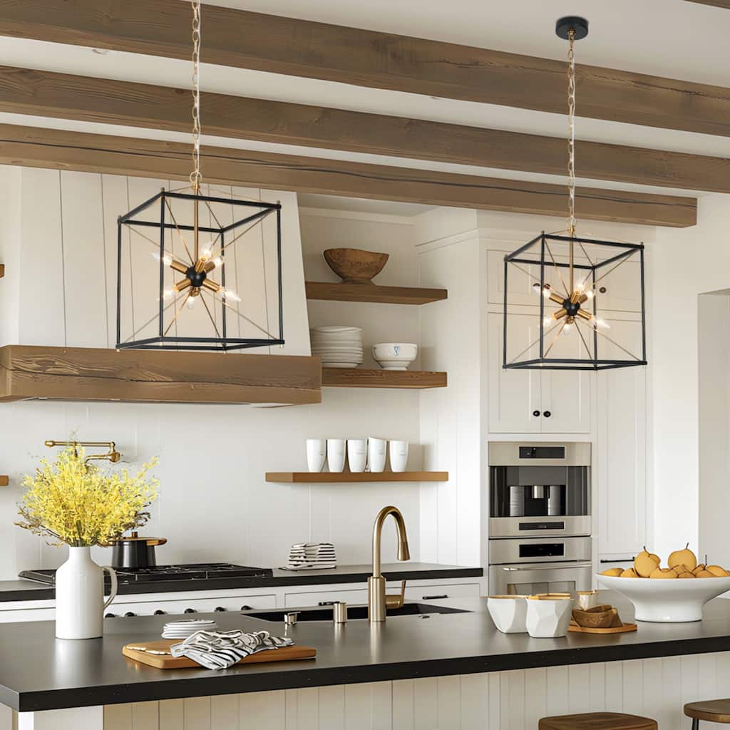 Leno 6-Light Black Gold Sputnik Sphere Chandelier Modern Cage Satellite Metal Pendant Lighting for Dining Room