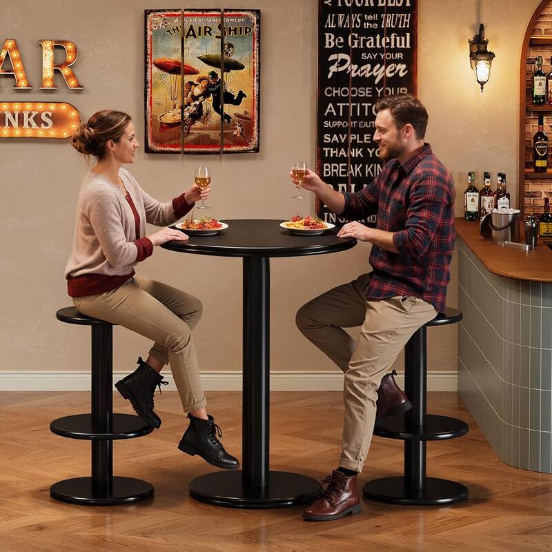 39.4" H Round Bar Table and Chairs Set, Modern Pub Table with 2 Barstools - 29.5" L × 29.5" W × 39.4" H