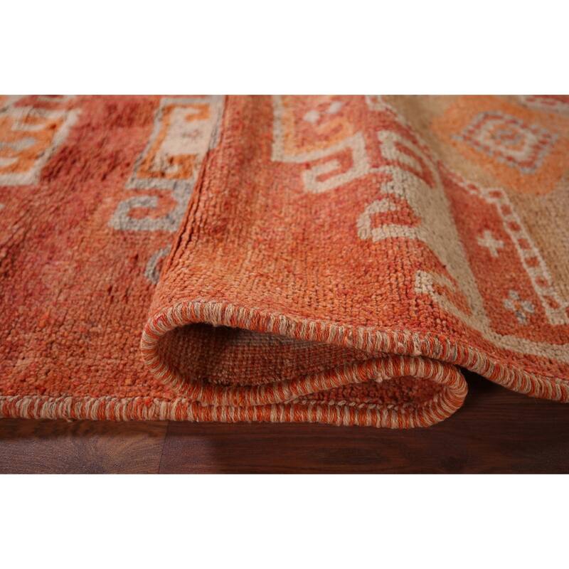 Handmade Orange Geometric Oushak Turkish Vintage Runner Rug - 3'3"x 9'4"