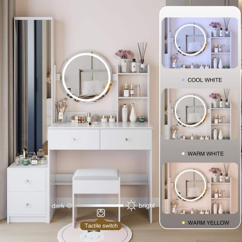 Vanity Dresser with Mirror and Stool Set Storage Drawers Luxury Furniture