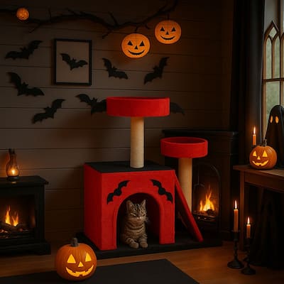 26" Gothic Cat Tree, Cat Tower with Spacious Cat Condo