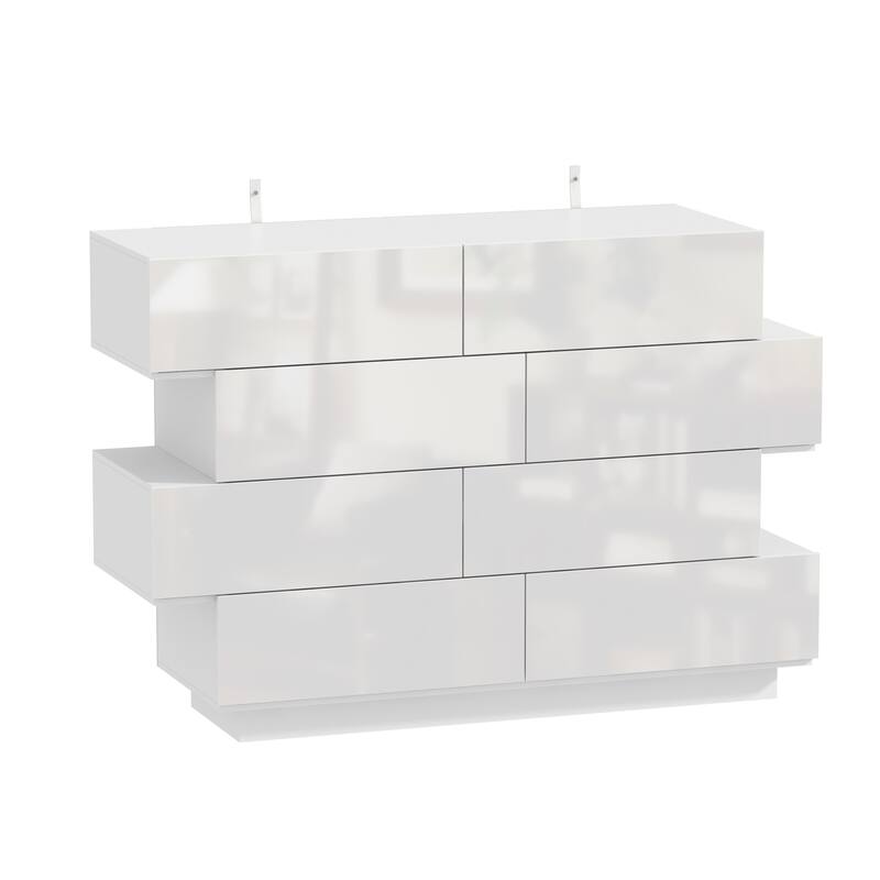 High Gloss White Eight-Drawer Dresser with Modern Design and Storage Chest