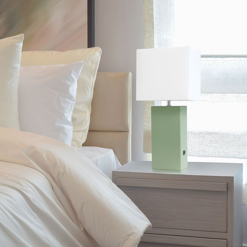 Elegant Designs 21" Modern Leather Wrapped Table Lamp with USB Port, With LED Bulb