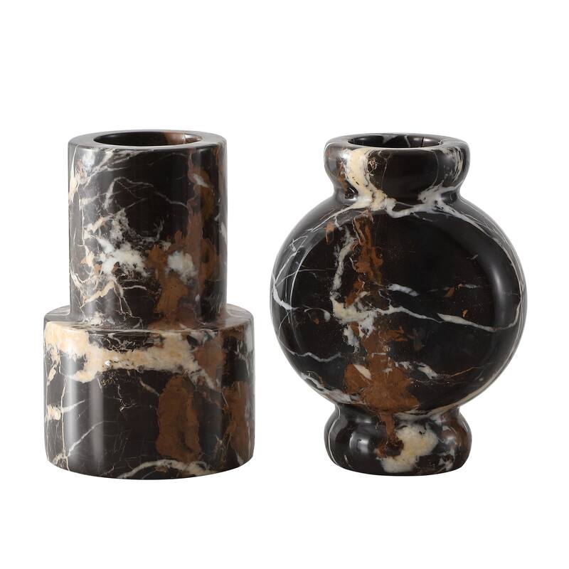 SAFAVIEH Home Reign 7-inch Black/White/Rust Marble Vase Set of 2