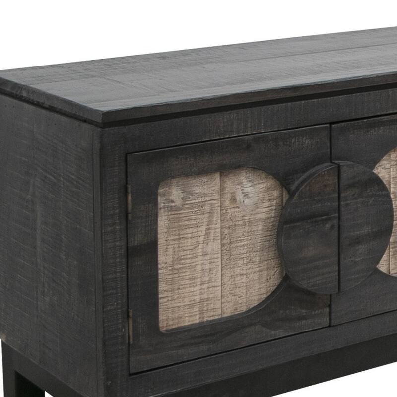 HomeRoots 93" Black Solid Wood Cabinet Enclosed Storage Distressed TV Stand - 92.5' X '27' X '15.75