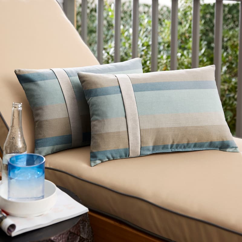 Sunbrella Blue Taupe Stripe with Silver Grey Indoor/ Outdoor Lumbar Pillow, Set of 2