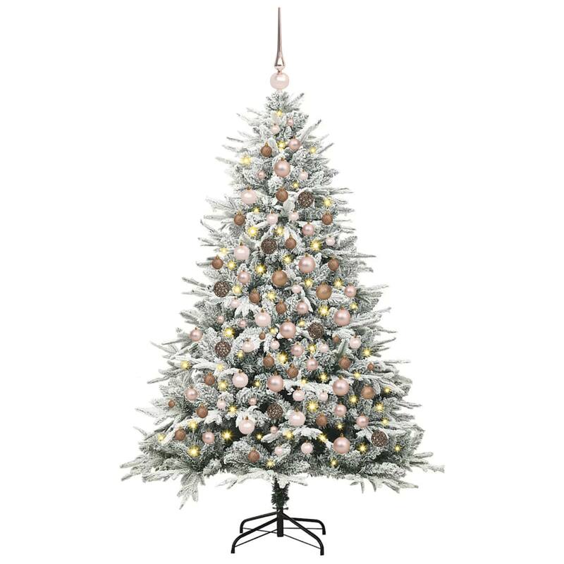 vidaXL Artificial Christmas Tree LED&Ball Set&Flocked Snow Decoration PVC&PE