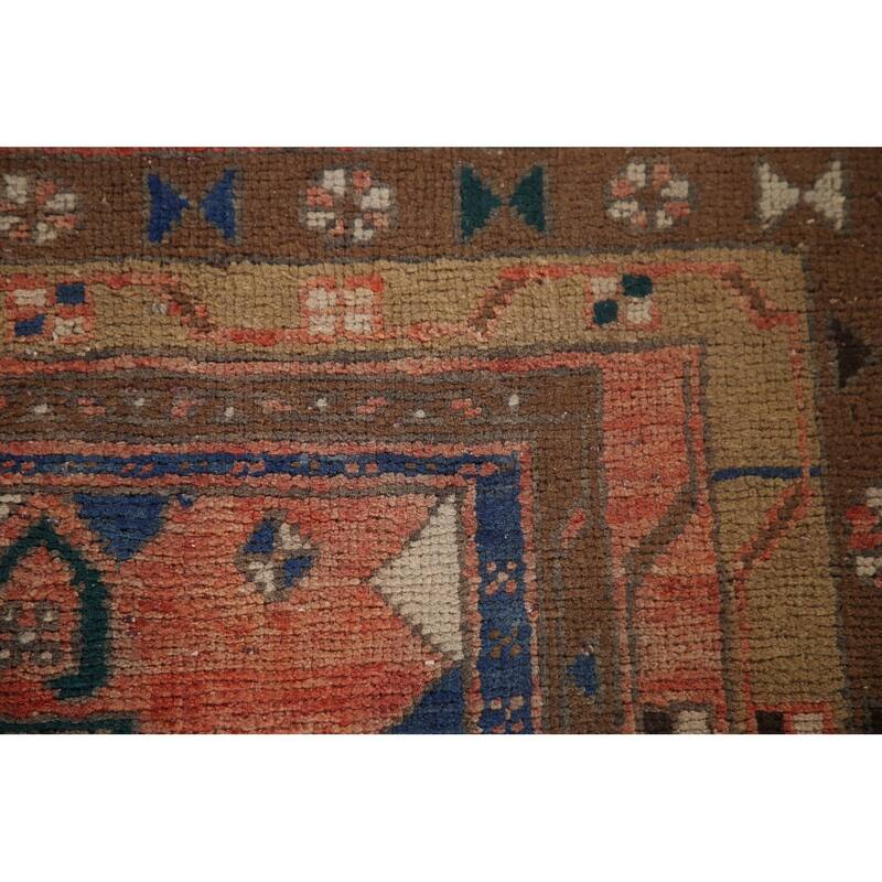 Geometric Ardebil Persian Vintage Runner Rug Hand-knotted Wool Carpet - 3'6" x 10'0"